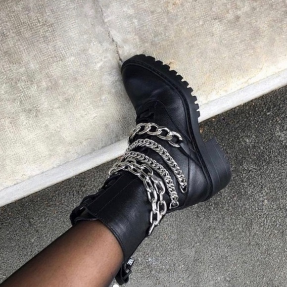 Zara Shoes - Brand new Zara genuine leather chain  combat boots